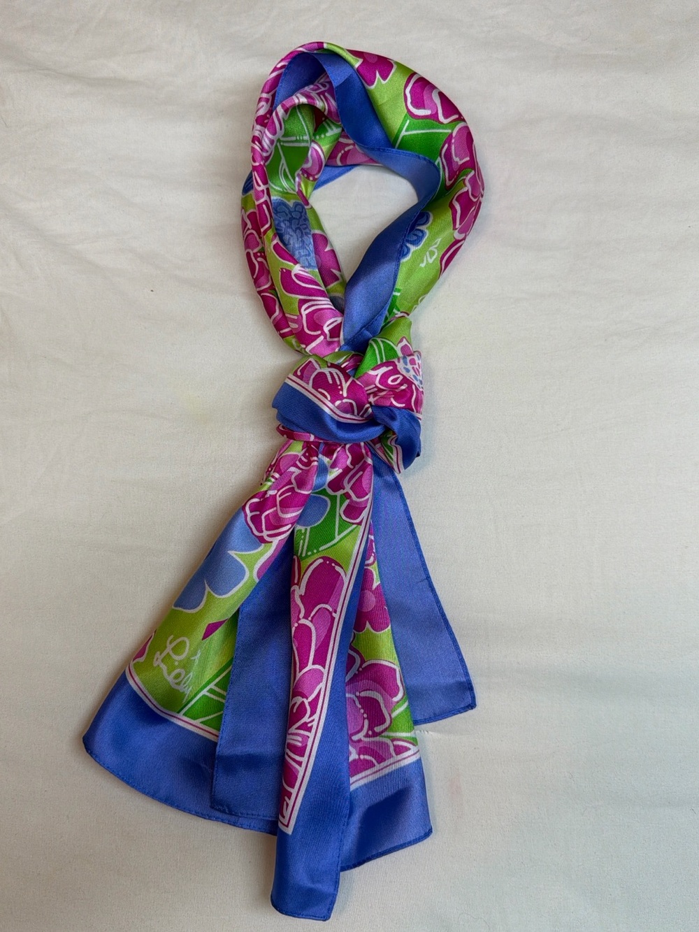 Lilly Pulitzer Pink, Blue and Green Floral Silk Scarf